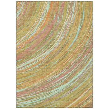 3' X 5' Gold Sky Blue And Coral Abstract Washable Indoor Outdoor Area Rug
