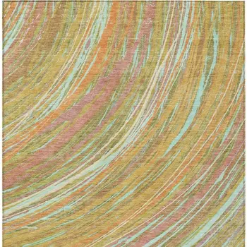 3' X 5' Gold Sky Blue And Coral Abstract Washable Indoor Outdoor Area Rug
