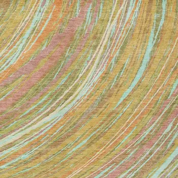 5' X 8' Gold Sky Blue And Coral Abstract Washable Indoor Outdoor Area Rug