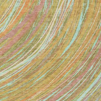 5' X 8' Gold Sky Blue And Coral Abstract Washable Indoor Outdoor Area Rug