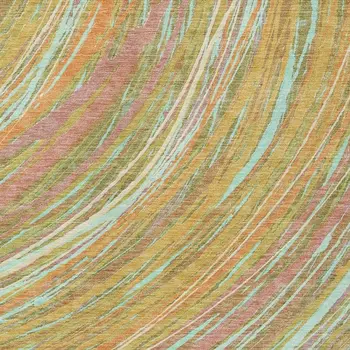 9' X 12' Gold Sky Blue And Coral Abstract Washable Indoor Outdoor Area Rug