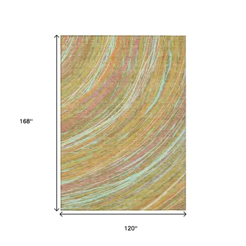 10' X 14' Gold Sky Blue And Coral Abstract Washable Indoor Outdoor Area Rug