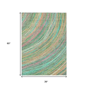 3' X 5' Teal Blue Pink And Peach Abstract Washable Indoor Outdoor Area Rug
