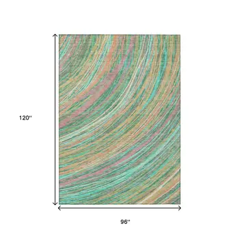 8' X 10' Teal Blue Pink And Peach Abstract Washable Indoor Outdoor Area Rug