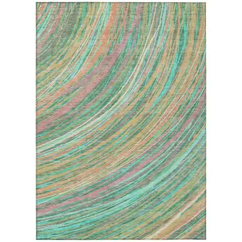 9' X 12' Teal Blue Pink And Peach Abstract Washable Indoor Outdoor Area Rug