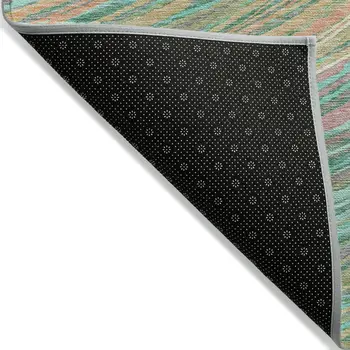 9' X 12' Teal Blue Pink And Peach Abstract Washable Indoor Outdoor Area Rug