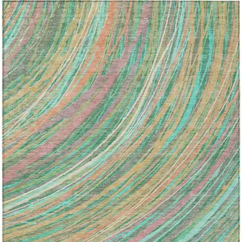 9' X 12' Teal Blue Pink And Peach Abstract Washable Indoor Outdoor Area Rug