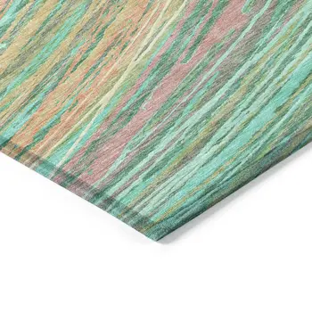 10' X 14' Teal Blue Pink And Peach Abstract Washable Indoor Outdoor Area Rug