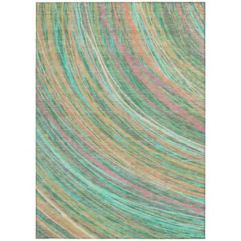 10' X 14' Teal Blue Pink And Peach Abstract Washable Indoor Outdoor Area Rug