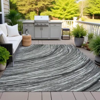 3' X 5' Taupe Charcoal And Ivory Abstract Washable Indoor Outdoor Area Rug