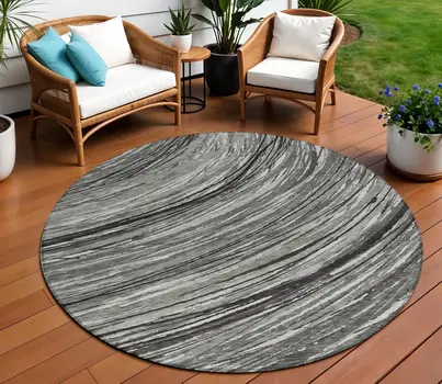 8' Taupe Charcoal And Ivory Round Abstract Washable Indoor Outdoor Area Rug
