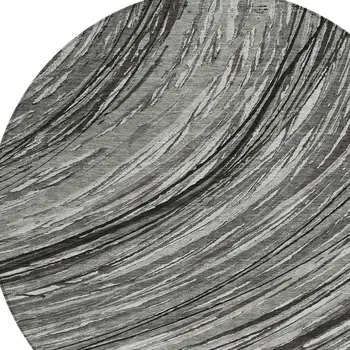 8' Taupe Charcoal And Ivory Round Abstract Washable Indoor Outdoor Area Rug