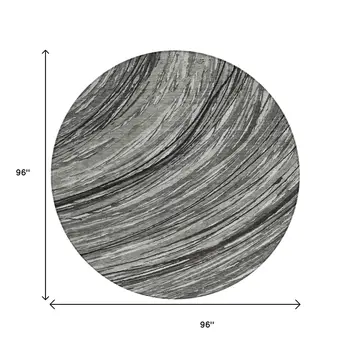 8' Taupe Charcoal And Ivory Round Abstract Washable Indoor Outdoor Area Rug