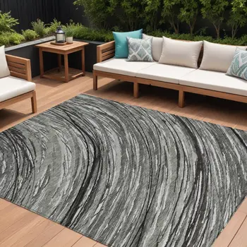 8' X 10' Taupe Charcoal And Ivory Abstract Washable Indoor Outdoor Area Rug