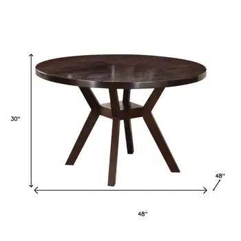 48" Espresso Wood Cross Leg Base Round Top Dining Table