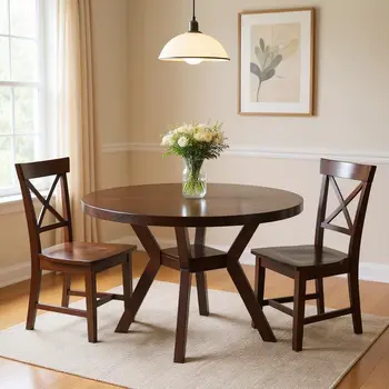 48" Espresso Wood Cross Leg Base Round Top Dining Table