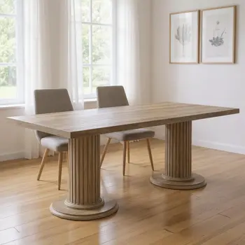 84" Gray Wood Double Pedestal Base Dining Table