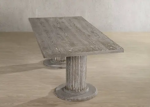84" Gray Wood Double Pedestal Base Dining Table