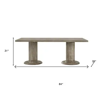 84" Gray Wood Double Pedestal Base Dining Table