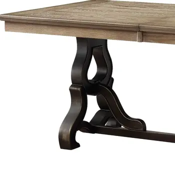 68" Brown and Black Wood and Metal Removable Leaf Trestle Base Extendable Dining Table