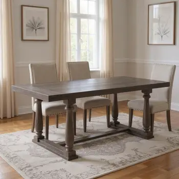 84" Gray Wood Trestle Base Dining Table