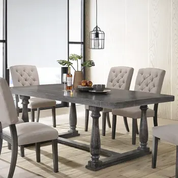 84" Gray Wood Trestle Base Dining Table