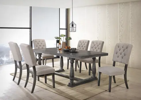 84" Gray Wood Trestle Base Dining Table