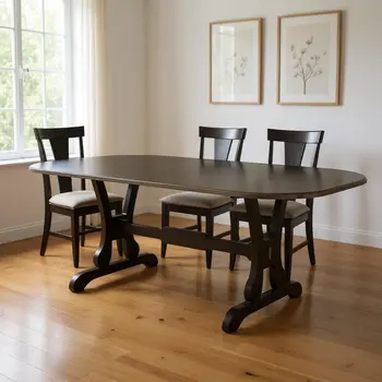 86" Charcoal Wood Trestle Base Oval Dining Table