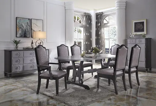 86" Charcoal Wood Trestle Base Oval Dining Table