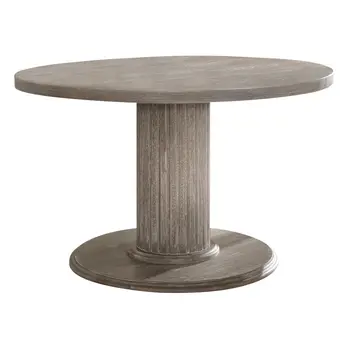 47" Gray Wood Pedestal Base Round Top Dining Table