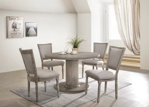 47" Gray Wood Pedestal Base Round Top Dining Table