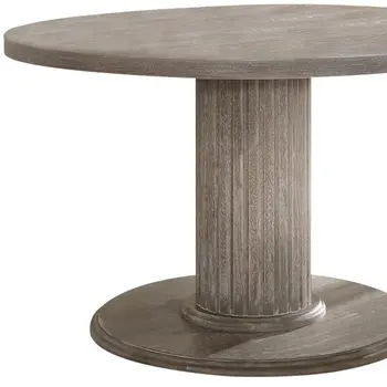 47" Gray Wood Pedestal Base Round Top Dining Table