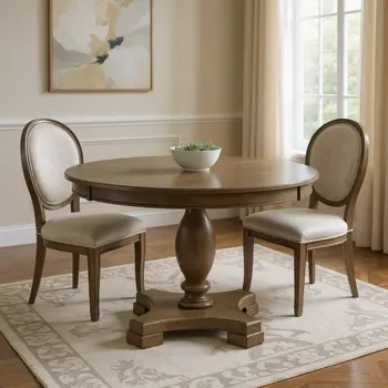 48" Gray Wood Pedestal Base Round Top Dining Table