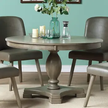 48" Gray Wood Pedestal Base Round Top Dining Table