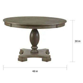 48" Gray Wood Pedestal Base Round Top Dining Table