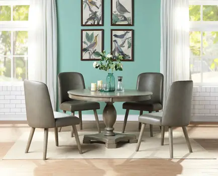 48" Gray Wood Pedestal Base Round Top Dining Table