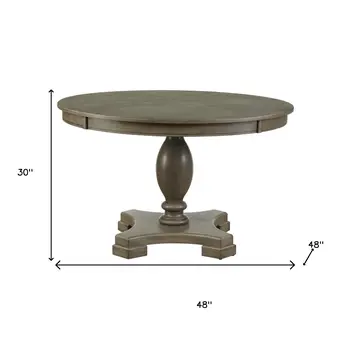 48" Gray Wood Pedestal Base Round Top Dining Table