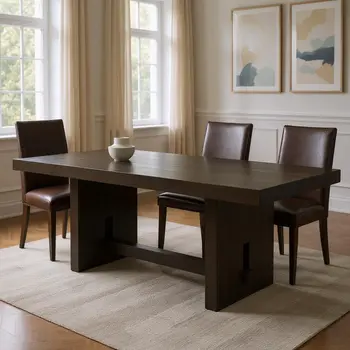 80" Walnut Wood Trestle Base Dining Table