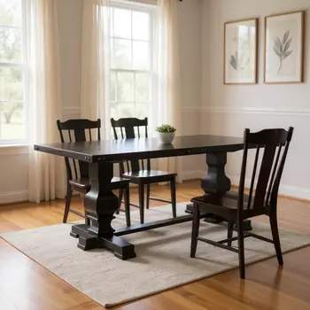 88" Black Wood Trestle Base Dining Table
