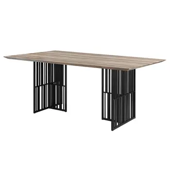 72" Oak and Black Wood and Metal Double Pedestal Base Dining Table