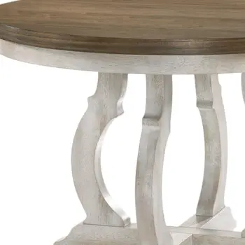 48" Walnut and Antiqued White Wood Cross Leg Base Round Top Dining Table