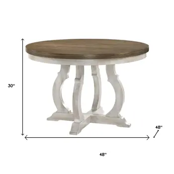 48" Walnut and Antiqued White Wood Cross Leg Base Round Top Dining Table