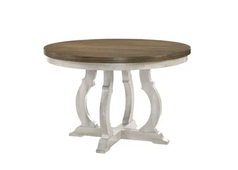 48" Walnut and Antiqued White Wood Cross Leg Base Round Top Dining Table