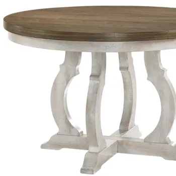 48" Walnut and Antiqued White Wood Cross Leg Base Round Top Dining Table