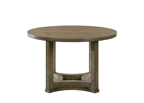 47" Oak Wood Frame Base Round Top Dining Table