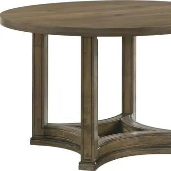 47" Oak Wood Frame Base Round Top Dining Table