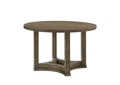 47" Oak Wood Frame Base Round Top Dining Table