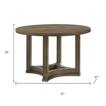 47" Oak Wood Frame Base Round Top Dining Table