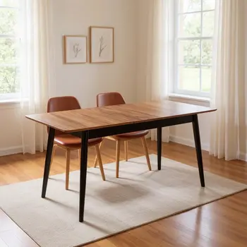 63" Natural and Black Wood Butterfly Leaf Extendable Dining Table