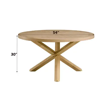 54" Oak Wood Cross Leg Base Round Top Dining Table
